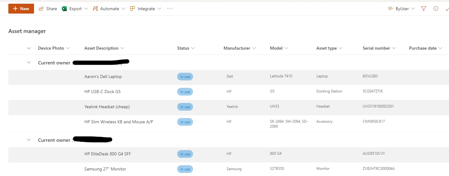 Asset Register in Microsoft Lists