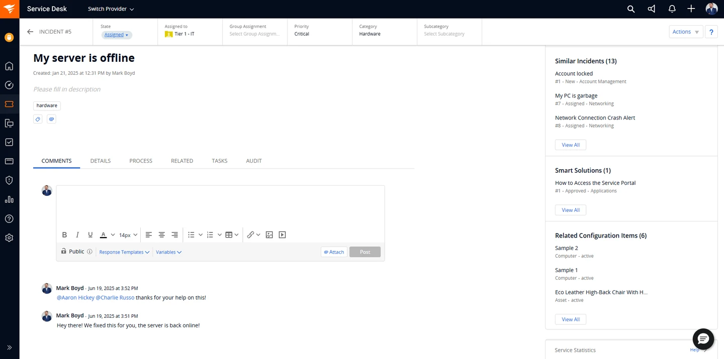 Incident Management in solarwinds service desk